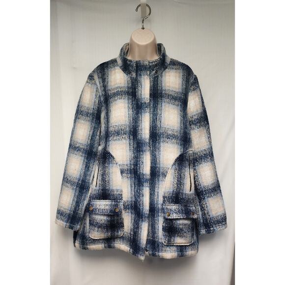 JustFab Plaid Hooded Faux Wool Coat/Jacket. Blue Size XXL - Picture 4 of 12